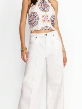 Johnny Was White High Waist Wide Leg Denim Size 14